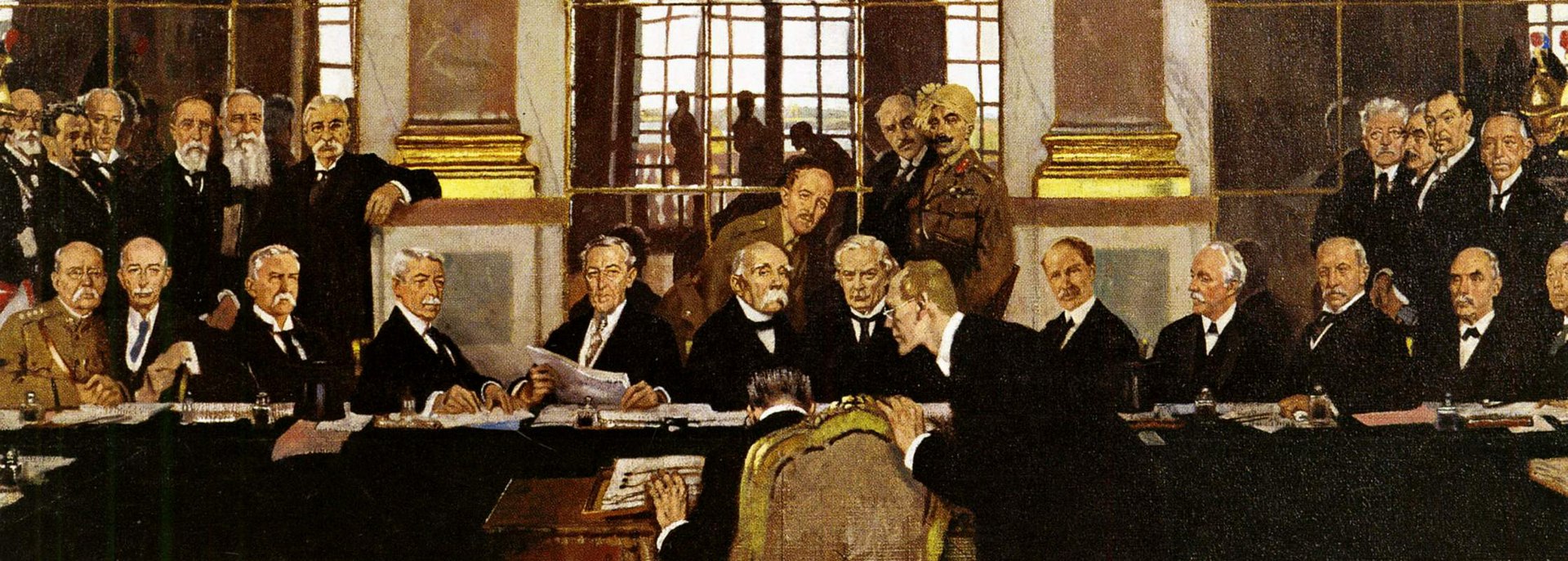 The Treaty of Versailles, signed at the Palace of Versailles in France, marking the end World War I. 