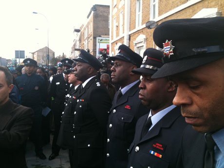 New Cross fire Honour Guard at memorial. 