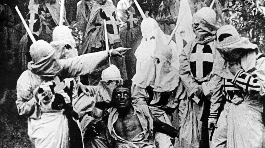 A ku klux klan scene from the film the birth of a nation