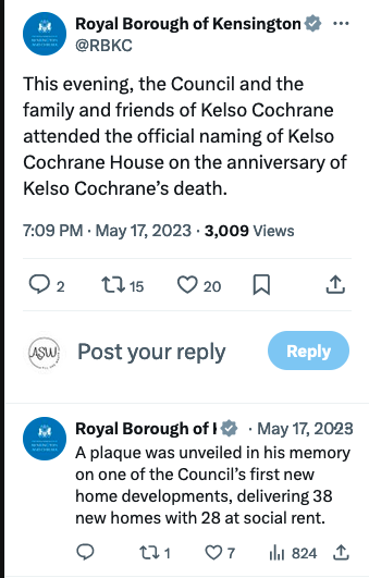 the Council and the family and friends of Kelso Cochrane attended the official naming of Kelso Cochrane House on the anniversary of Kelso Cochrane’s death.